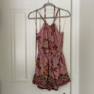 Pink, flowery, romper with pockets!!!